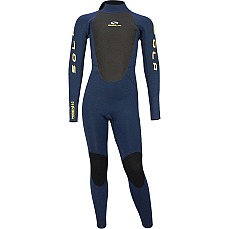 Traje De Neopreno Sola Kids Phoenix 4/3 Mm Con Cremallera Trasera - Azul Marino/Amarillo Traje De Neopreno Sola Kids Phoenix 4/3 Mm Con Cremallera Trasera - Azul Marino/Amarillo